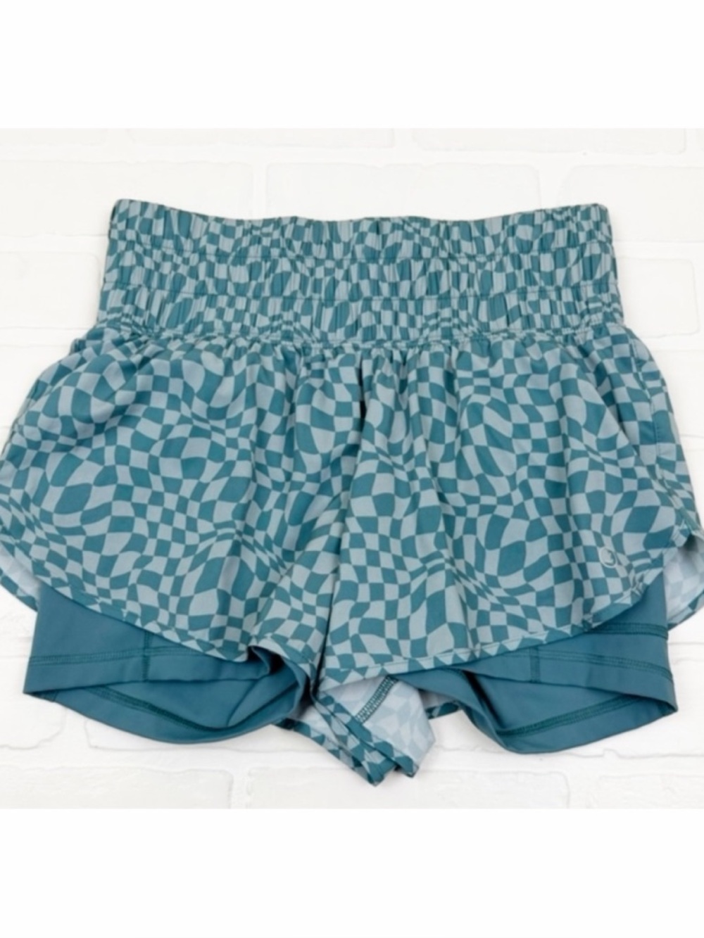 Gilly Hicks Teal Checkered Athletic Shorts With Pocket Size Small